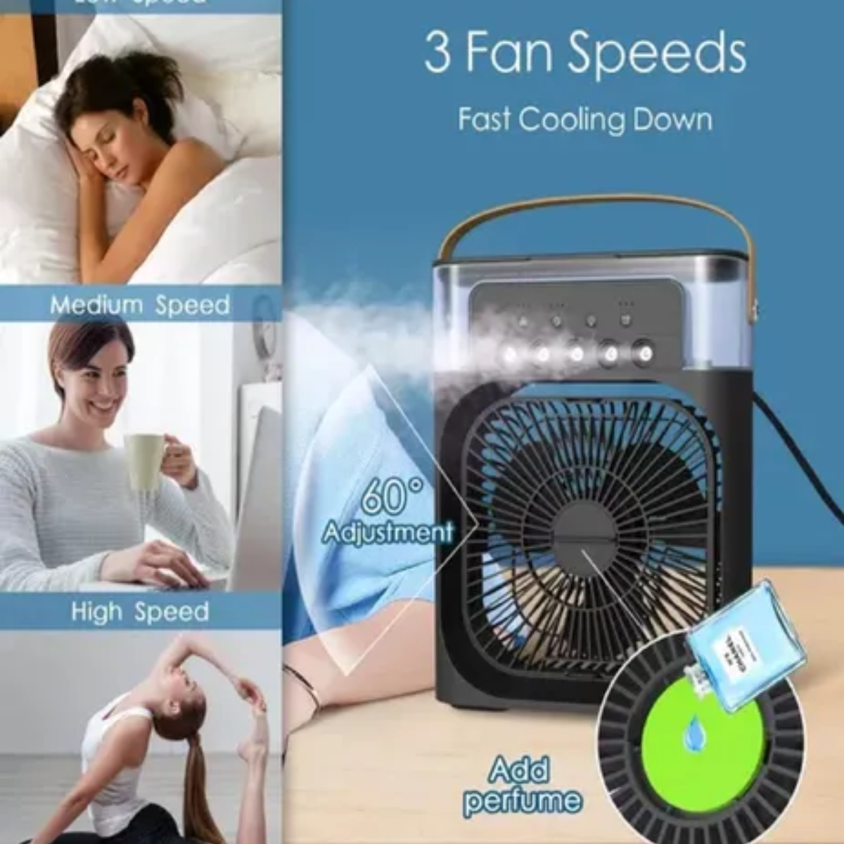 VENTILADOR DE AIRE ACONDICIONADO PORTÁTIL HUMIDIFICADOR Y AROMATIZANTE
