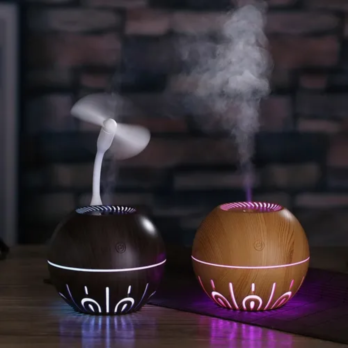 DIFUSOR HUMIDIFICADOR AMBIENTADOR REDONDO EN MADERA BOLA GRANO LUZ L5